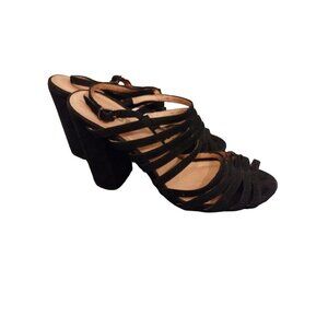Halogen Black leather suede upper 4" strappy heels